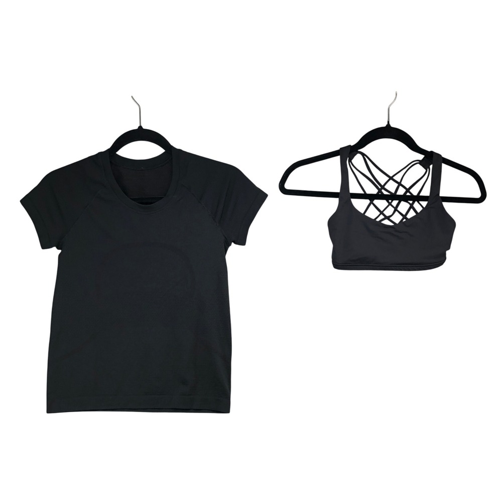 Lululemon Activewear Set Womens 2 4 Black Swiftly Tech Tee Free To Be Wild Bra